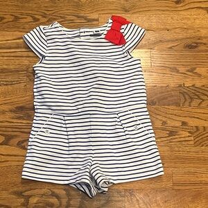 Janie and Jack Navy Striped Romper with Red Bow